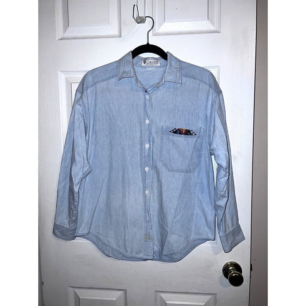 Vintage COLUMBIA Womens Chambray Long Sleeve Button Shirt Embroidered - Picture 2 of 7